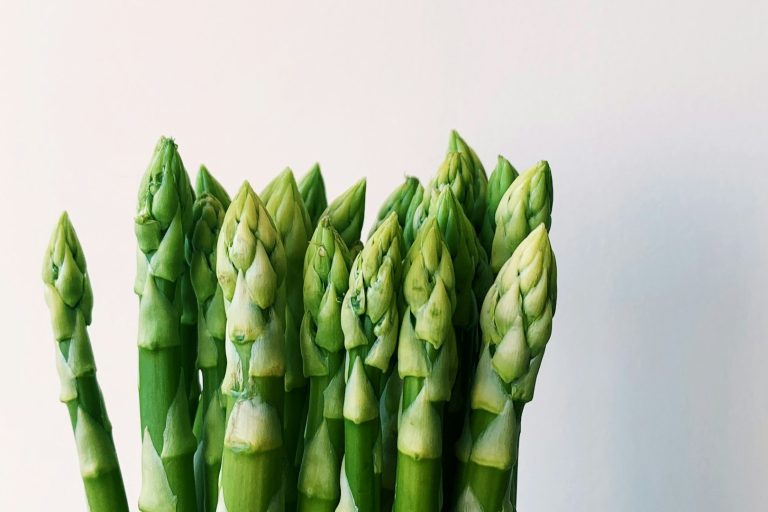 Groene asperges rechtop tegen een lichte achtergrond, vers en klaar voor fermentatie